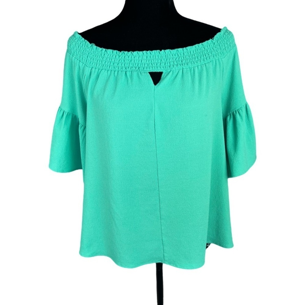 ✅ Kaari Blue Women’s off the shoulder Ruffle sleeve blouse top size M